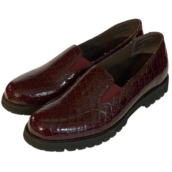 David Tate Burgundy Leather Alligator Print Loafers Size 8SS - Picture 2 of 11